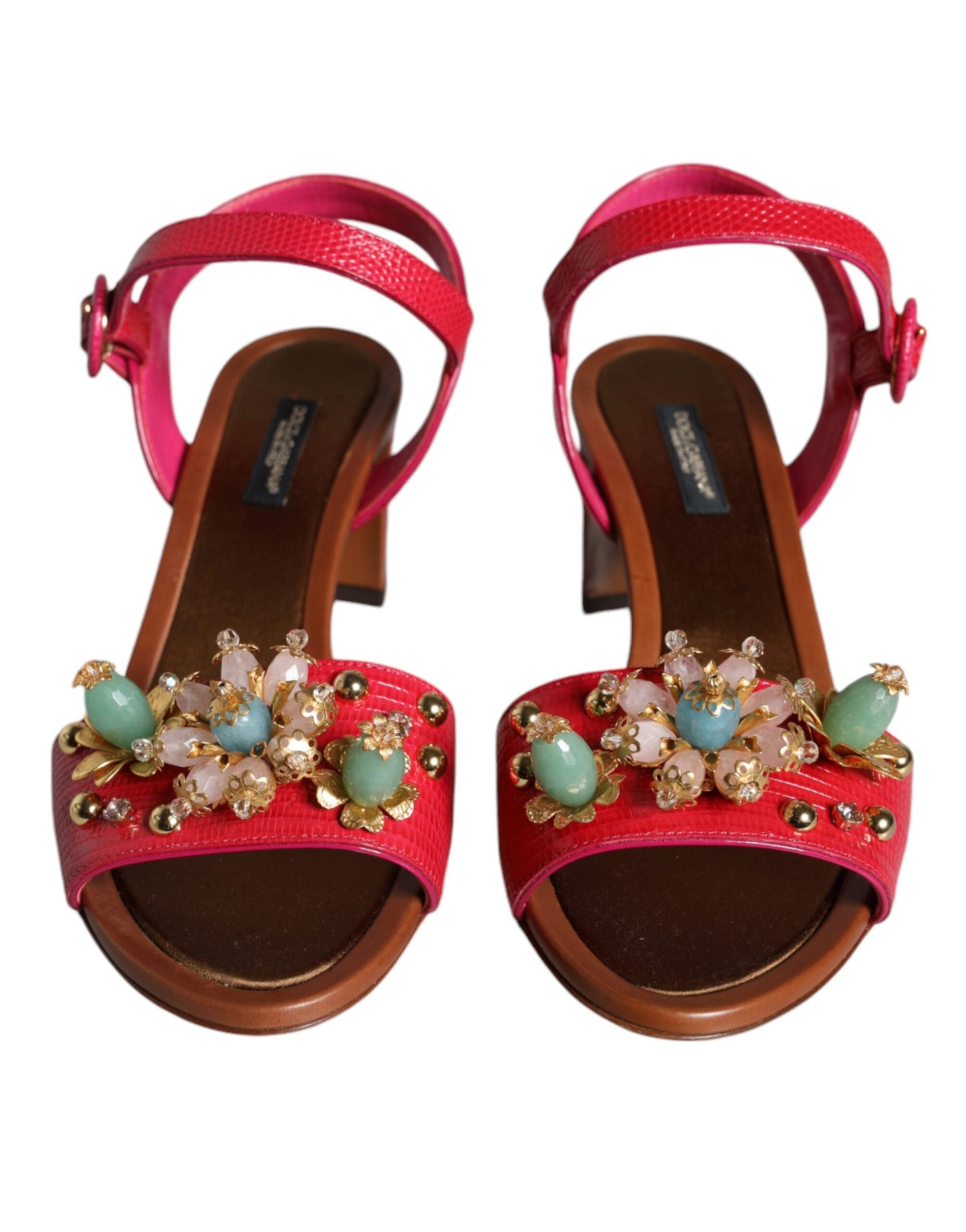 Dolce & Gabbana – Keira – Sandalen aus Fuchsia-Leder mit Verzierung