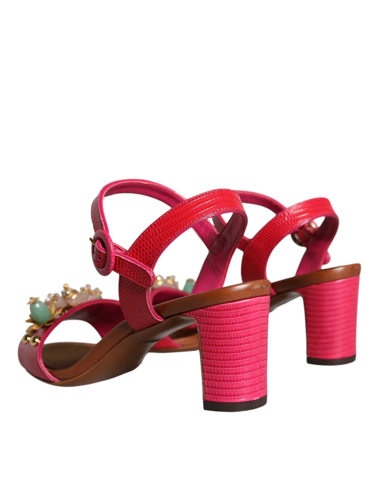 Dolce & Gabbana – Keira – Sandalen aus Fuchsia-Leder mit Verzierung