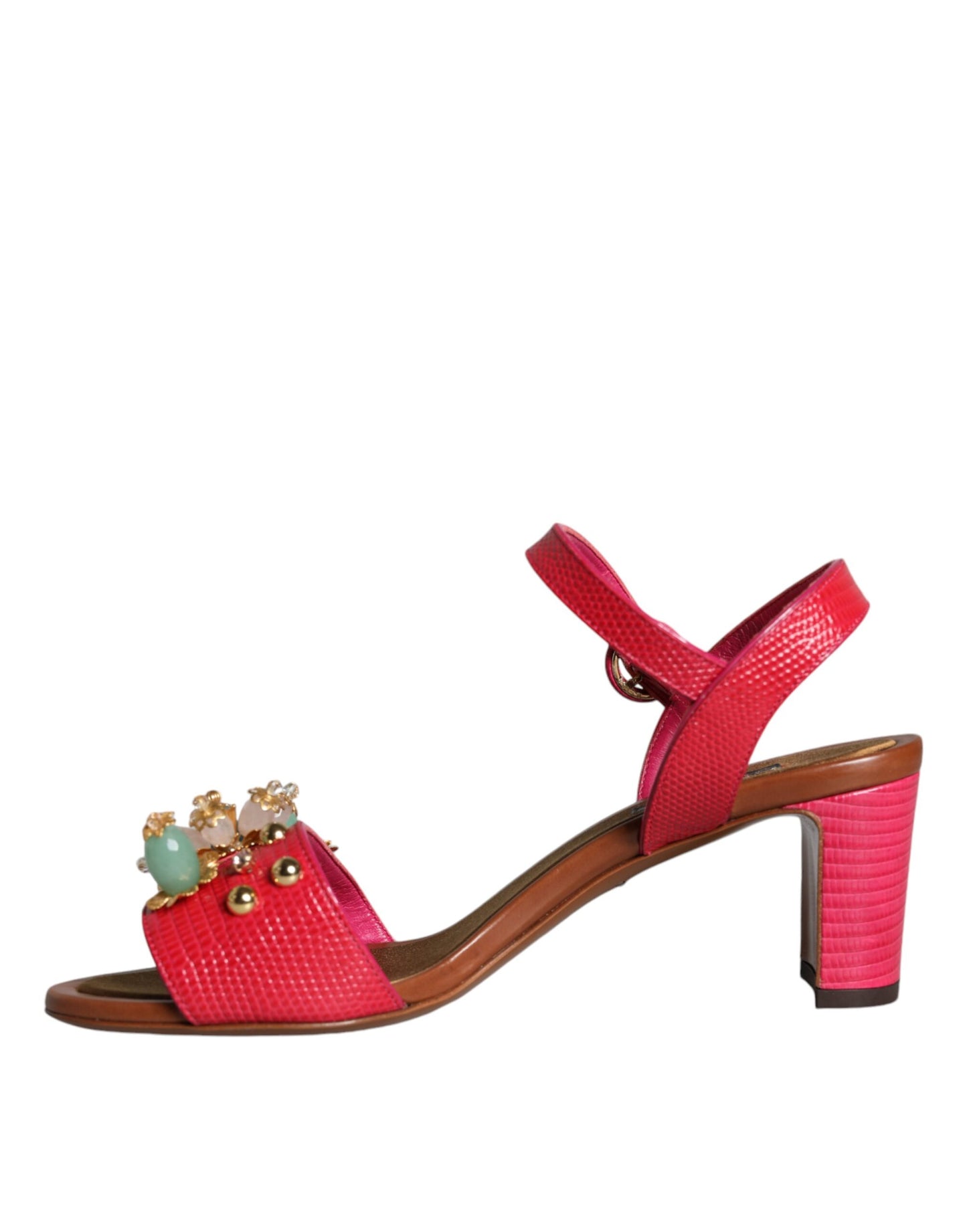 Dolce & Gabbana – Keira – Sandalen aus Fuchsia-Leder mit Verzierung
