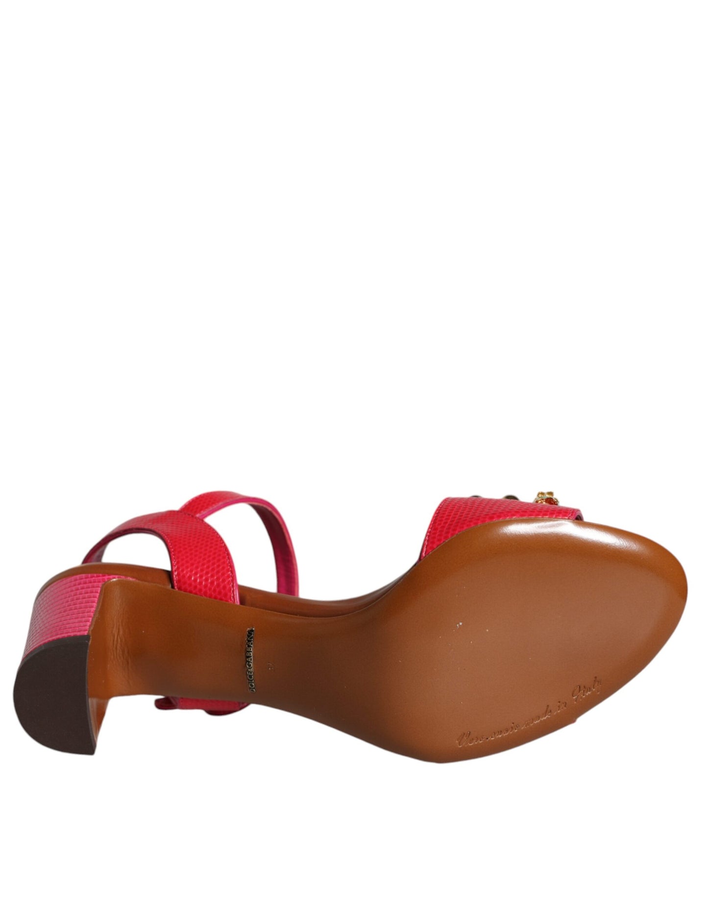 Dolce & Gabbana – Keira – Sandalen aus Fuchsia-Leder mit Verzierung
