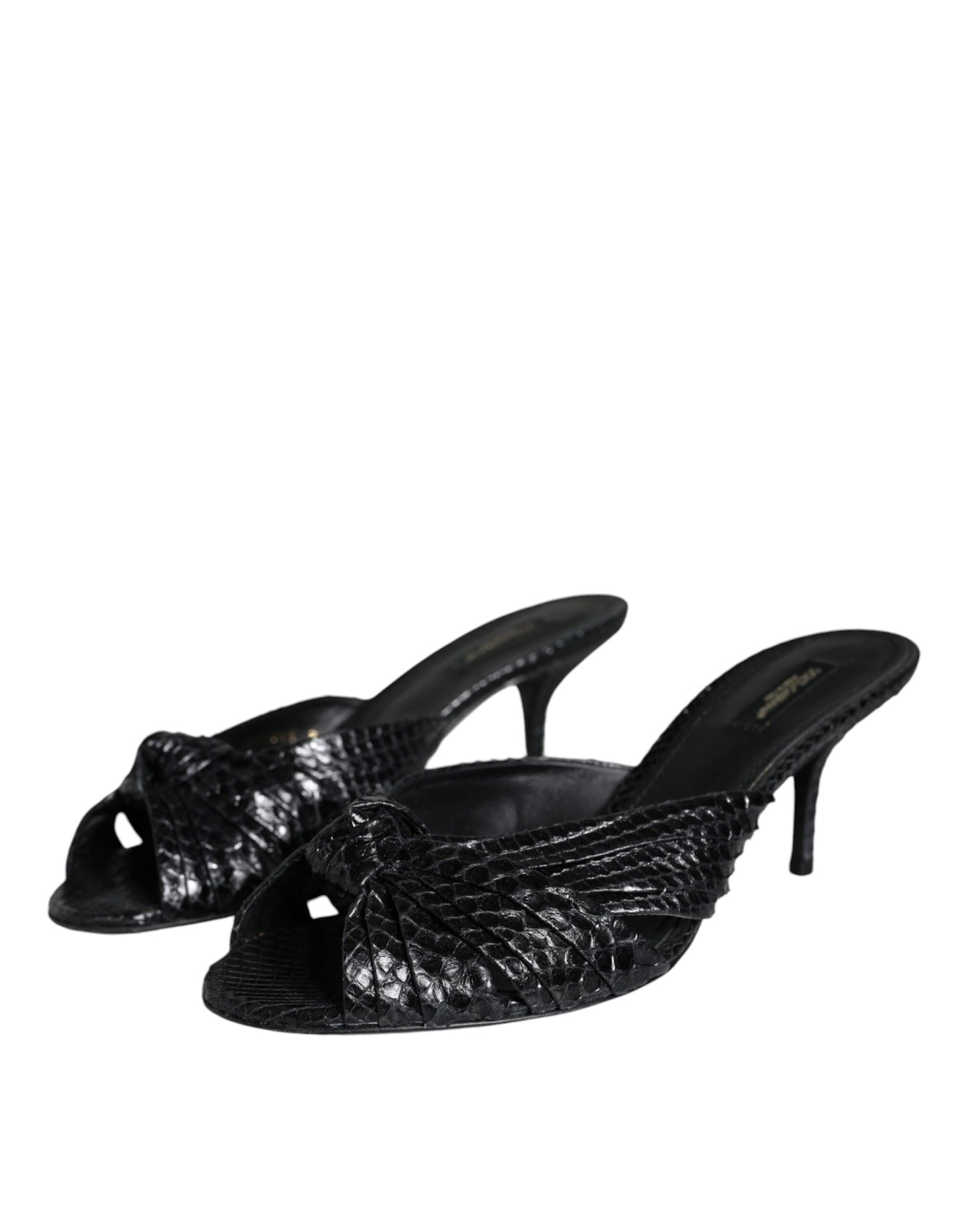 Dolce & Gabbana Schwarze Leder Heels Slides Sandalen Schuhe