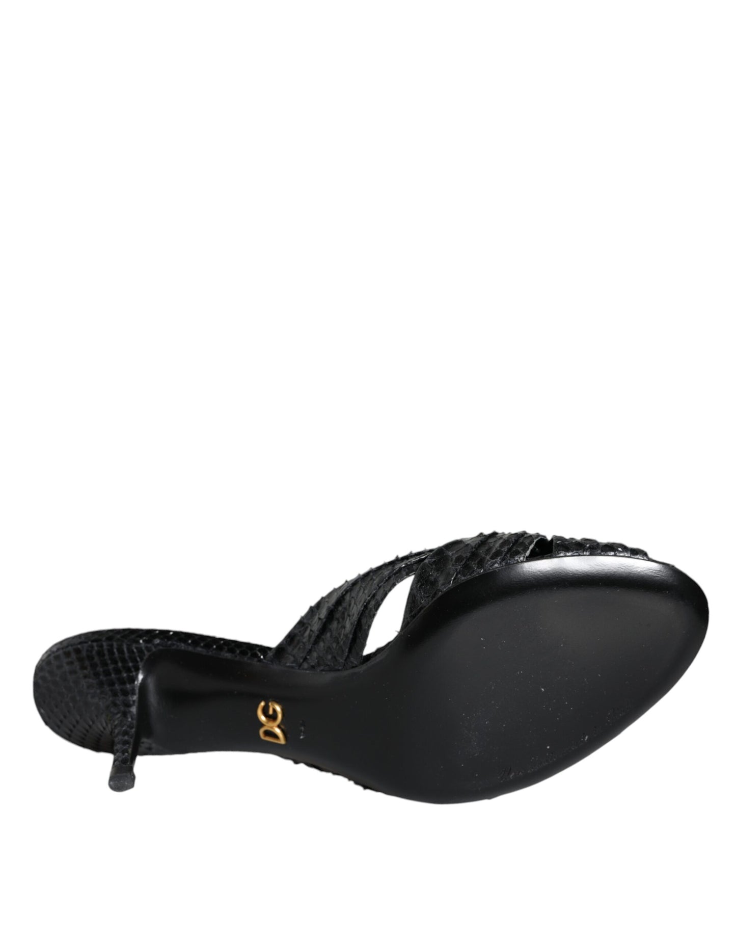 Dolce & Gabbana Schwarze Leder Heels Slides Sandalen Schuhe