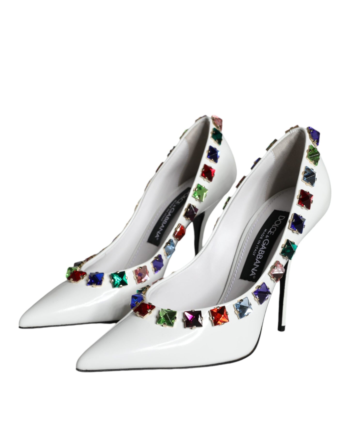 Dolce & Gabbana Weiße Kristalle Leder High Heels Pumps Schuhe