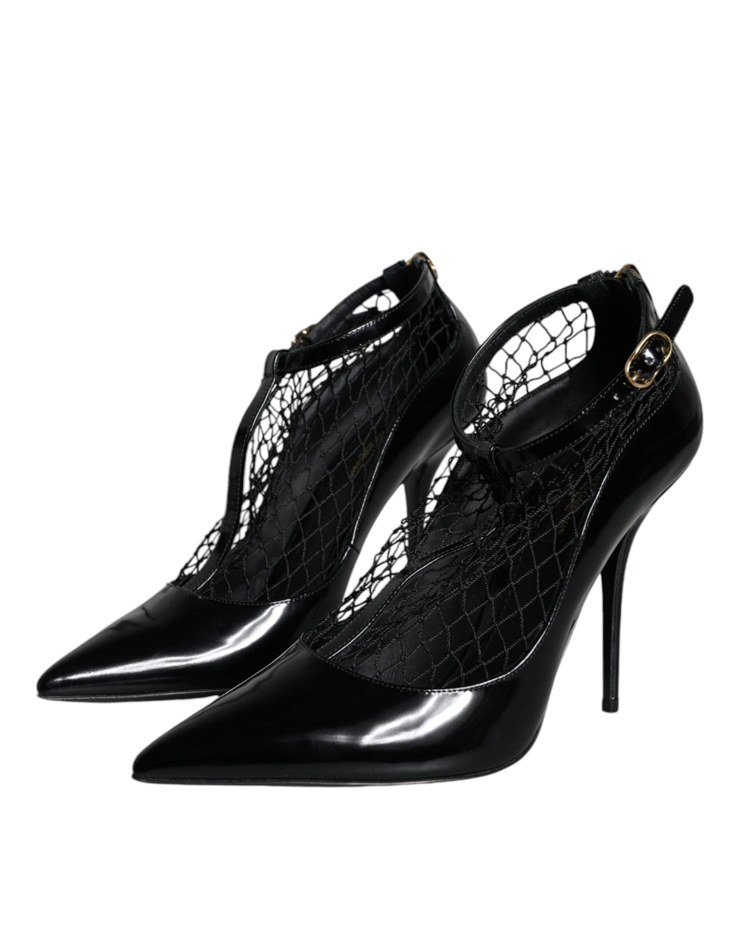 Dolce & Gabbana Schwarze Mesh-Lackleder-Absatz-Pumps-Schuhe