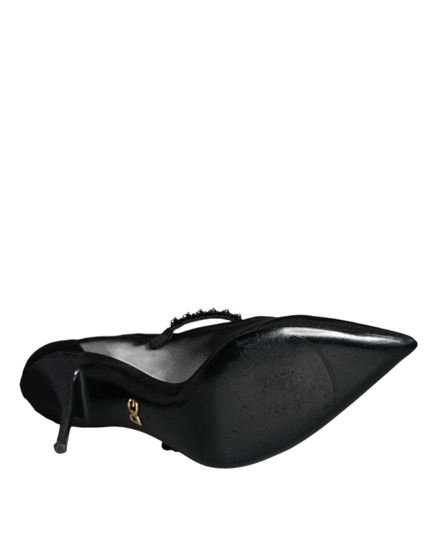 Dolce & Gabbana – Schwarze Mary-Jane-Pumps aus Netzstoff mit Kristallabsatz