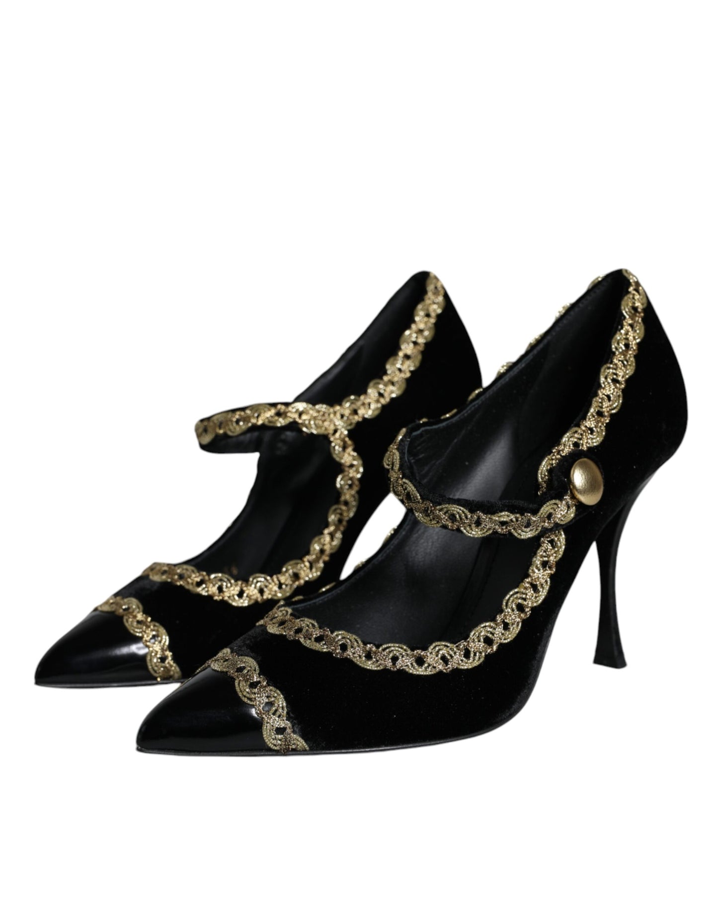 Dolce & Gabbana Schwarze Mary Janes Samt Gold Pumps Schuhe