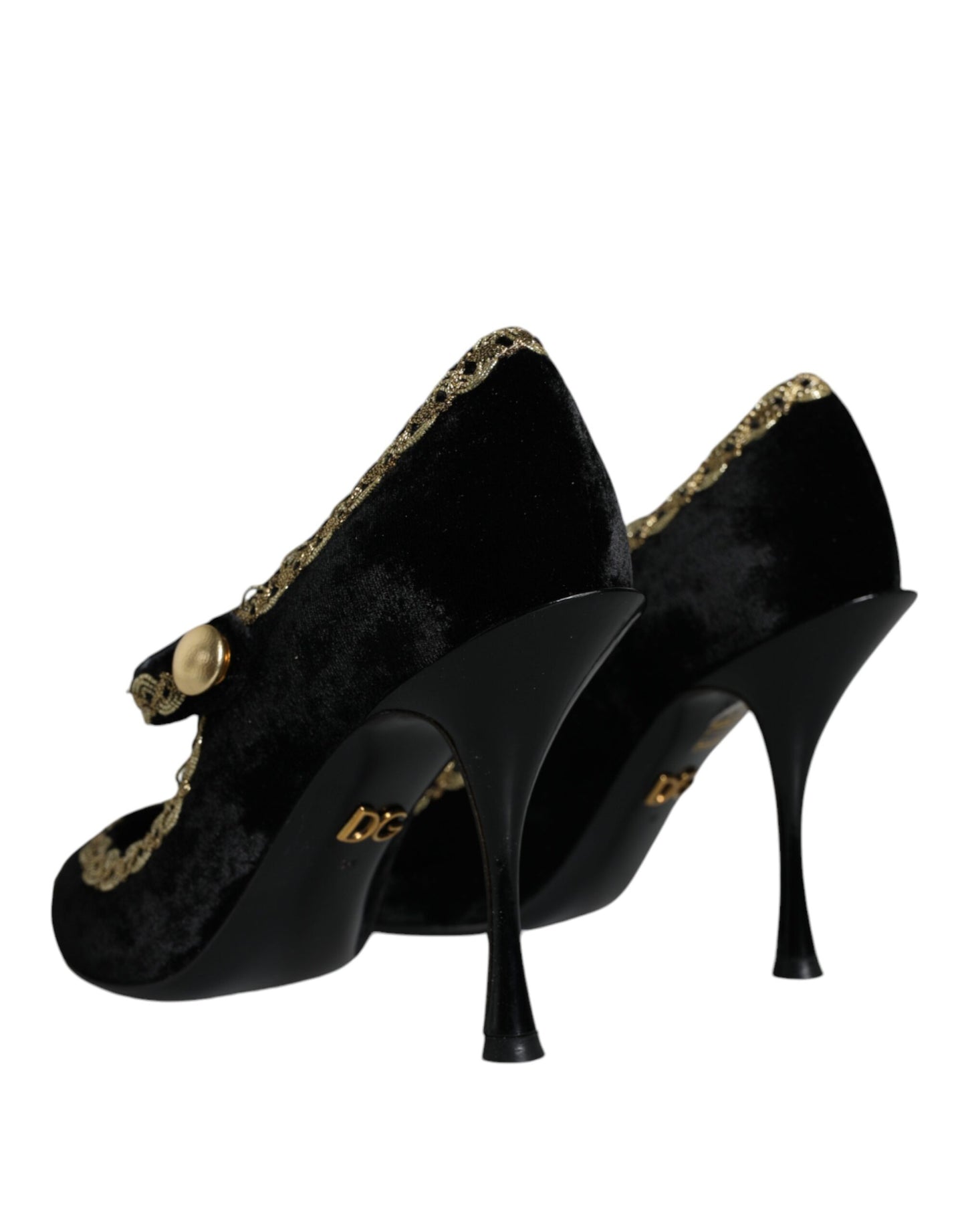Dolce & Gabbana Schwarze Mary Janes Samt Gold Pumps Schuhe
