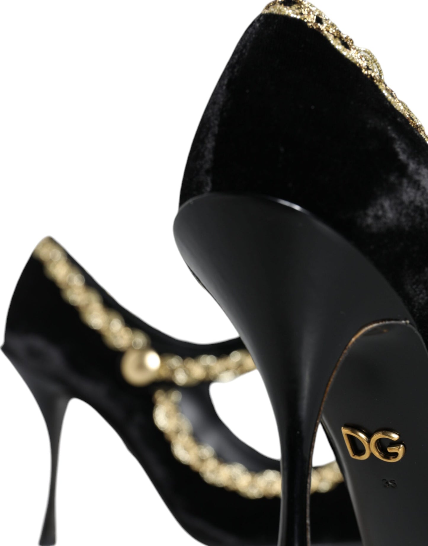 Dolce & Gabbana Schwarze Mary Janes Samt Gold Pumps Schuhe
