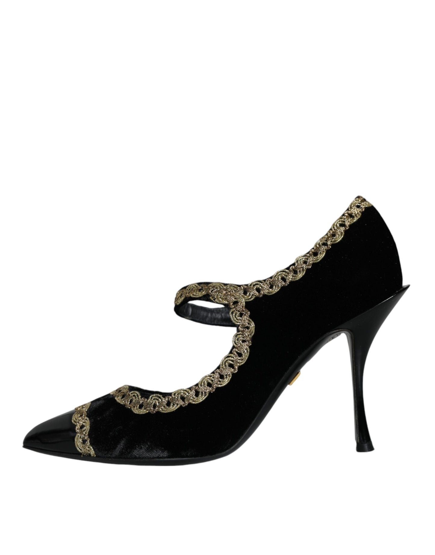Dolce & Gabbana Schwarze Mary Janes Samt Gold Pumps Schuhe