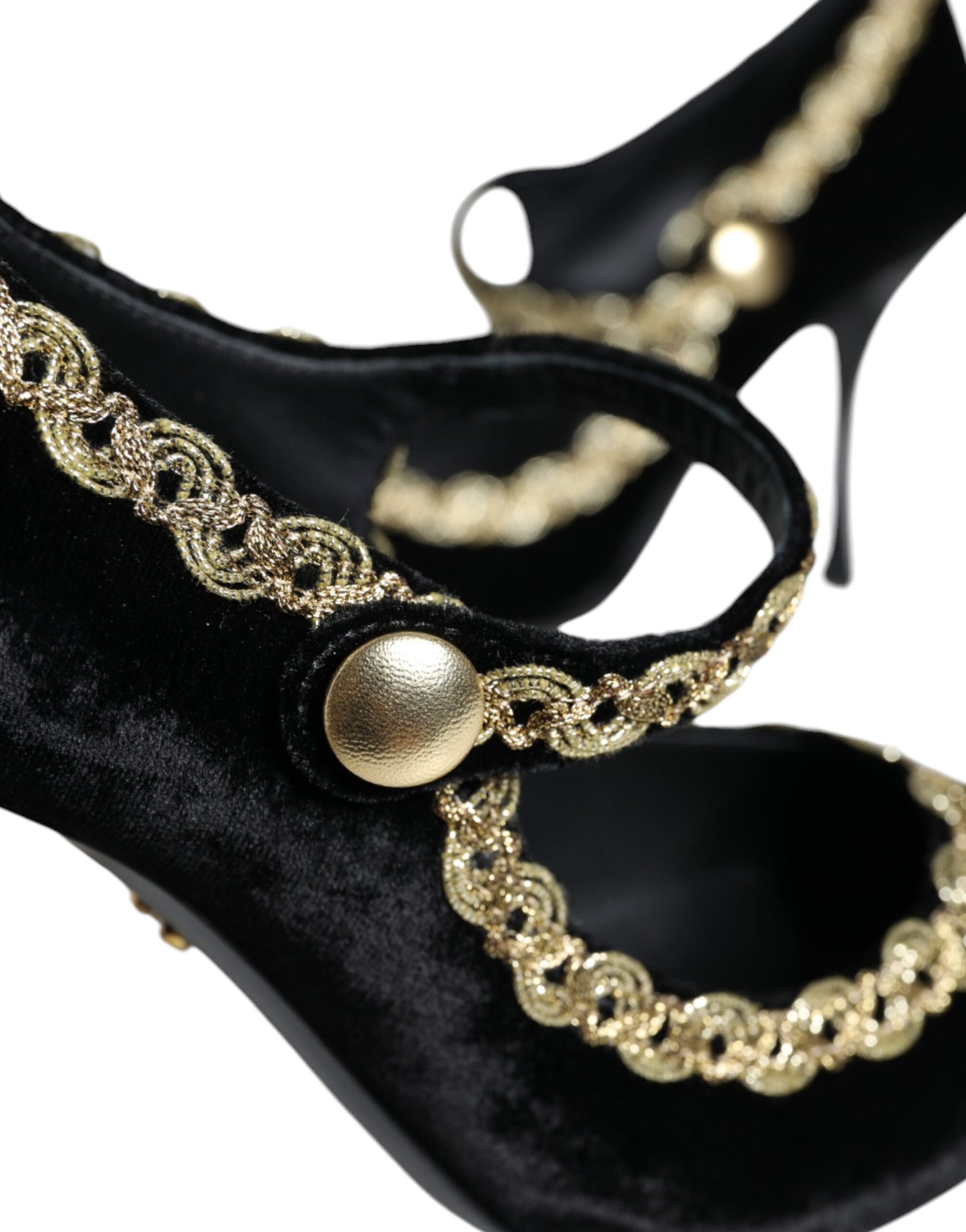 Dolce & Gabbana Schwarze Mary Janes Samt Gold Pumps Schuhe