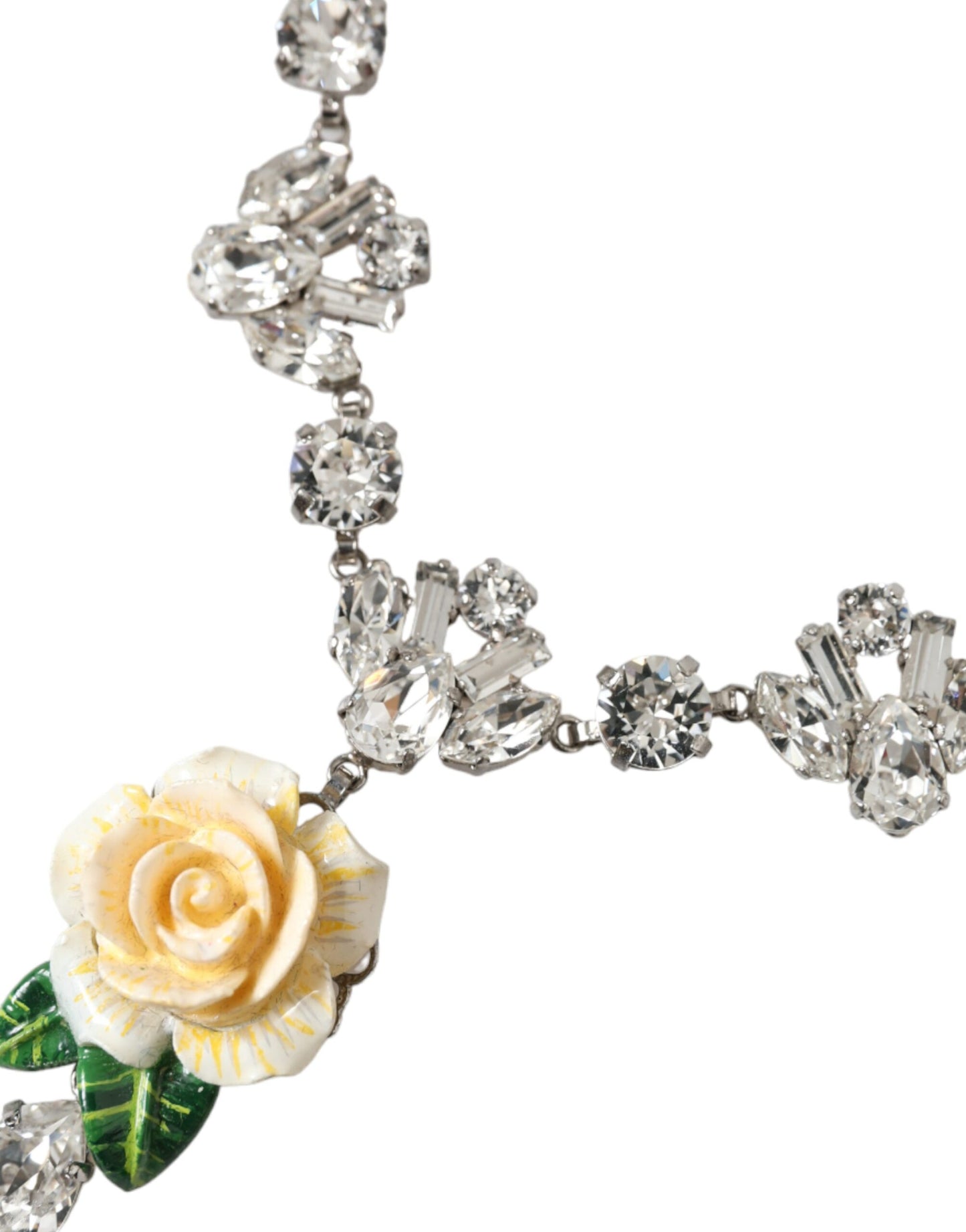 Dolce & Gabbana – Halskette mit Rosenanhänger aus silbernem Messing mit durchsichtigen Kristallen