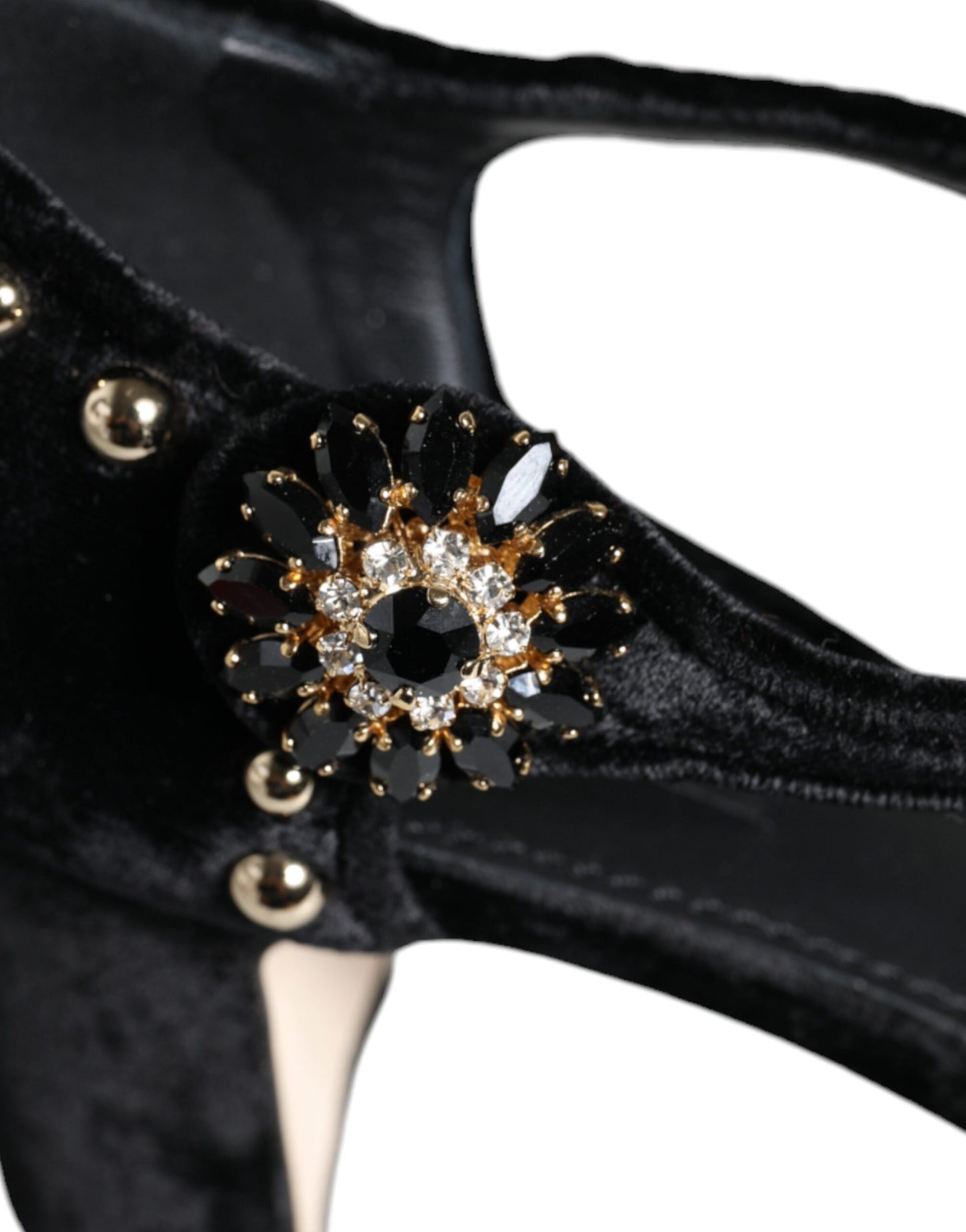 Dolce & Gabbana – Pumps mit Knöchelriemen und Rosenmuster in Schwarz aus Samt