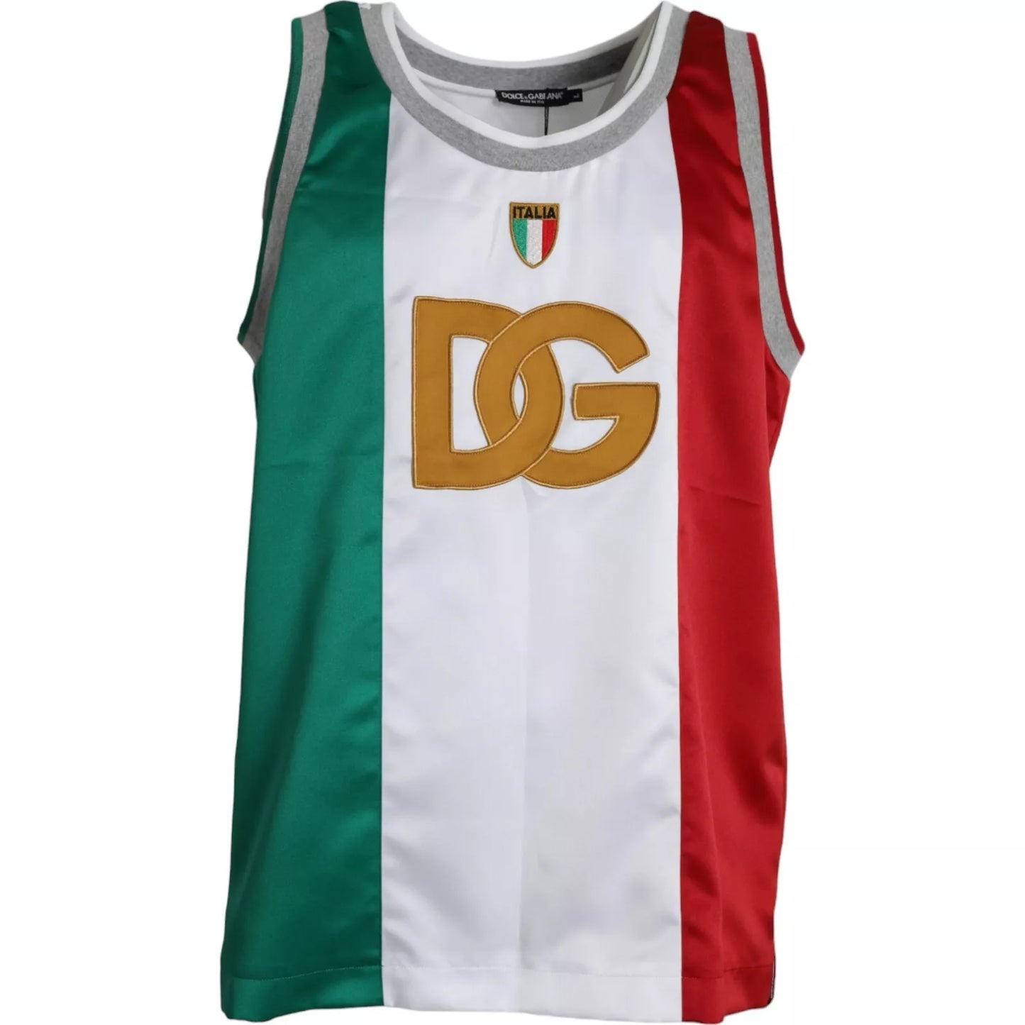 Dolce & Gabbana Weiß-Grünes ärmelloses Top mit italienischer Flagge