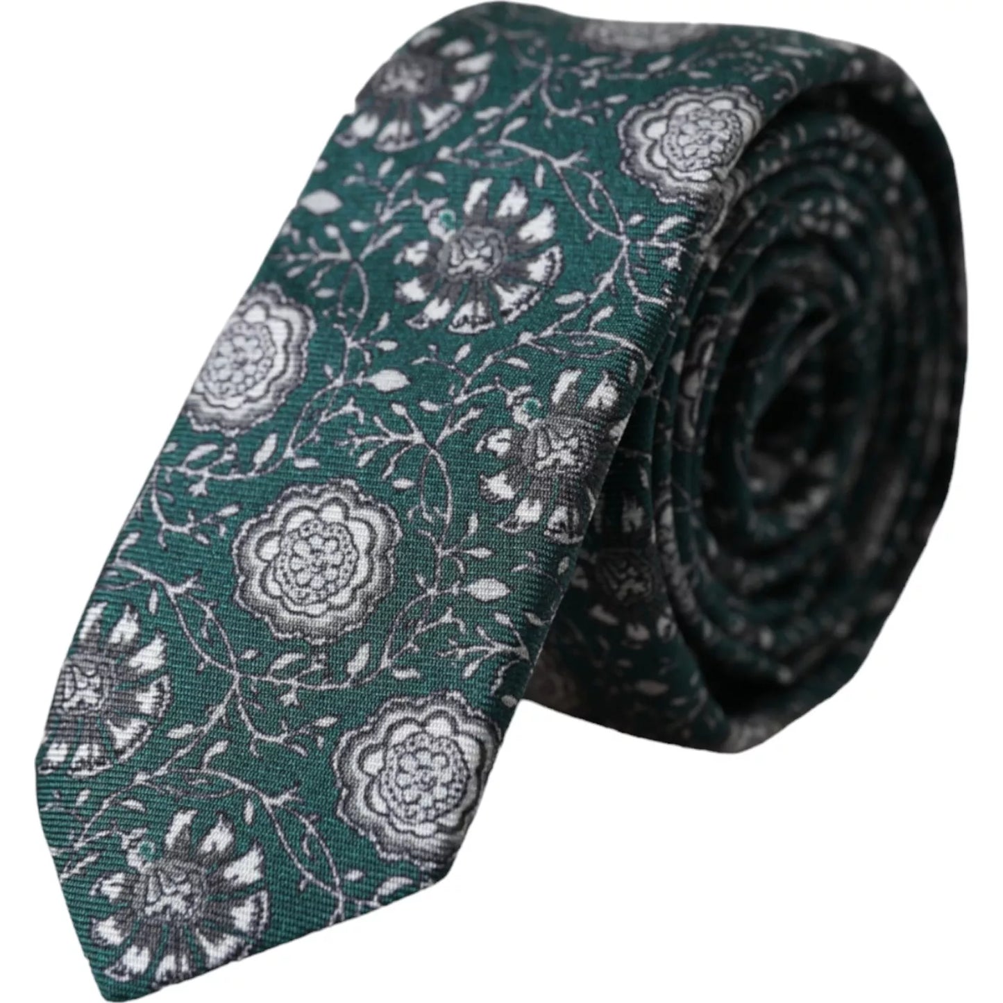 Dolce & Gabbana Grüne, verstellbare Seidenkrawatte mit Blumendruck für Herren