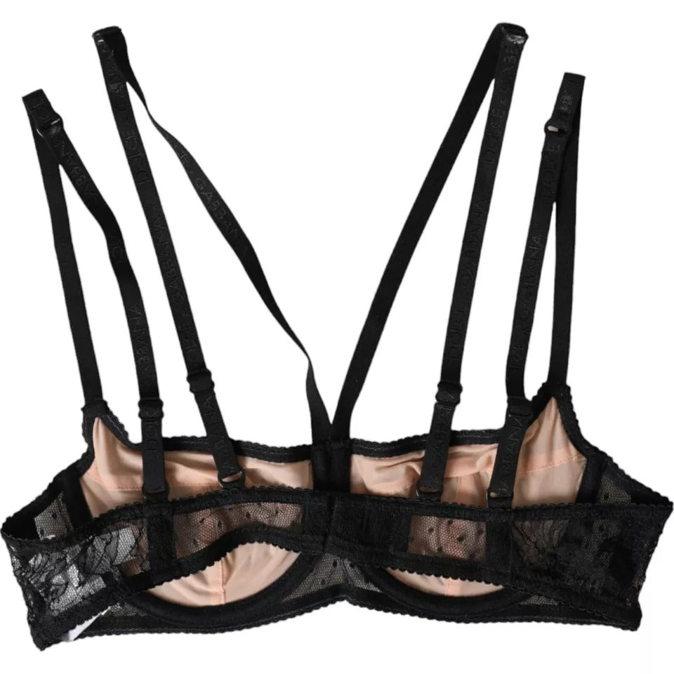Dolce & Gabbana – Balconcino-BH aus Nylon mit Blumenspitze in Schwarz