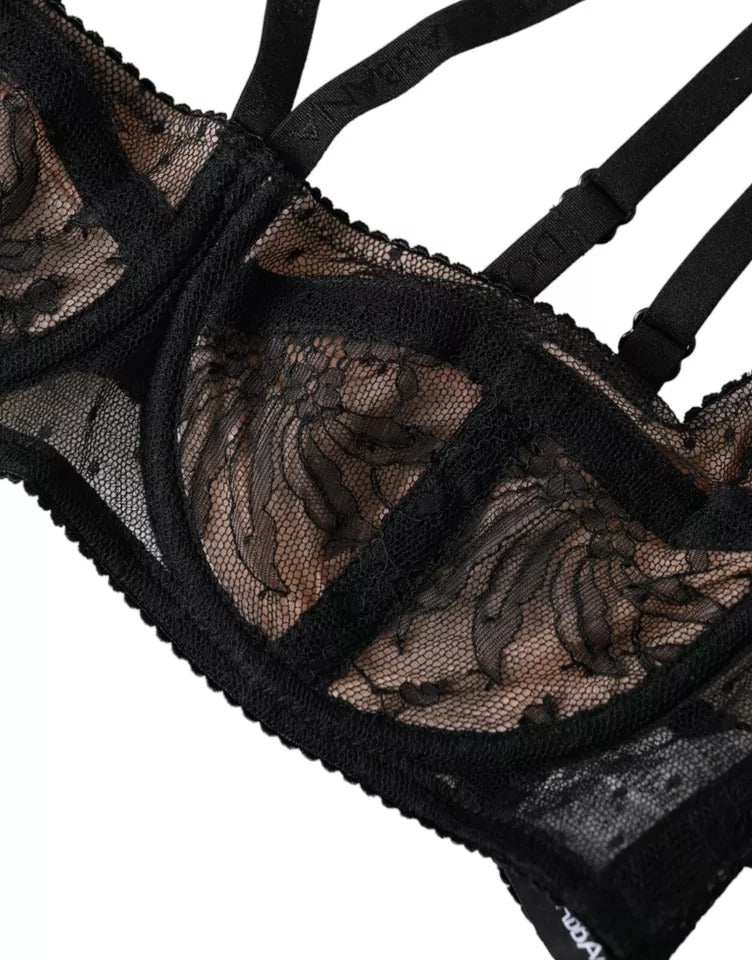 Dolce & Gabbana – Balconcino-BH aus Nylon mit Blumenspitze in Schwarz