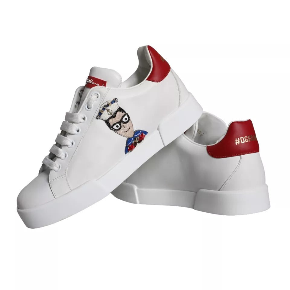 Dolce & Gabbana – Portofino-Sneakers aus Kalbsleder mit weißem Patch und Nappaleder