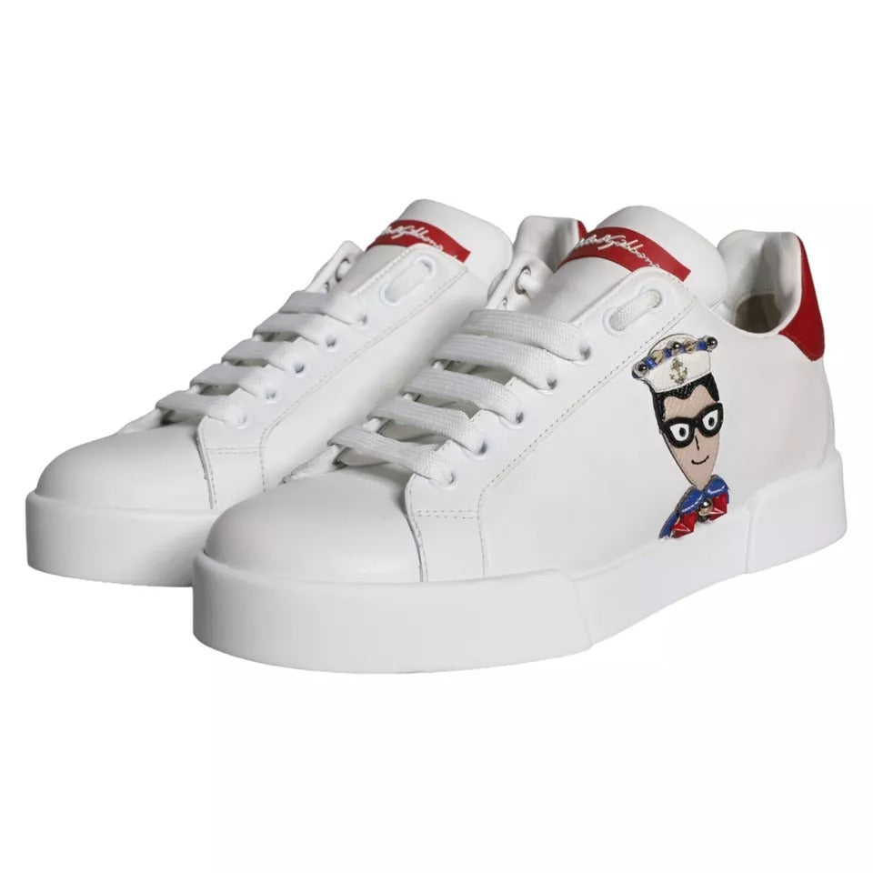 Dolce & Gabbana – Portofino-Sneakers aus Kalbsleder mit weißem Patch und Nappaleder