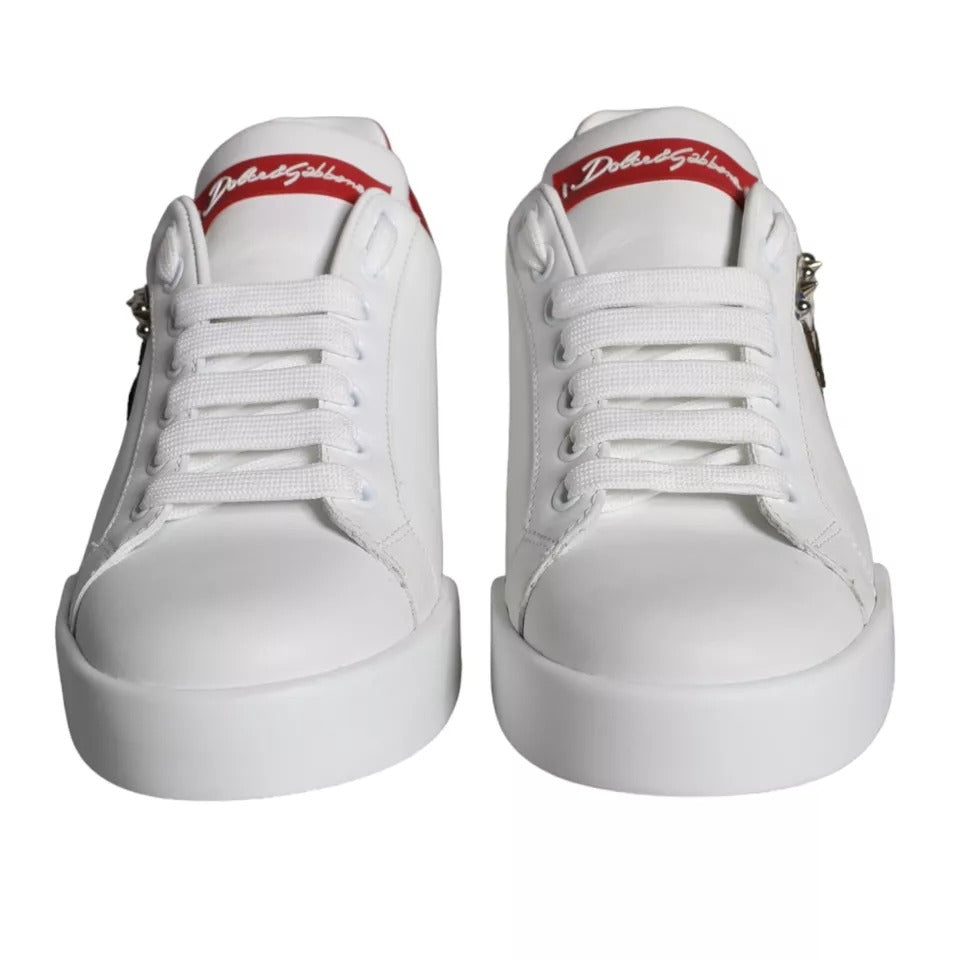Dolce & Gabbana – Portofino-Sneakers aus Kalbsleder mit weißem Patch und Nappaleder