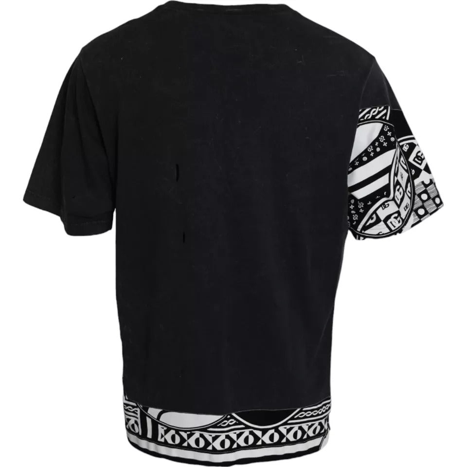Dolce & Gabbana – Schwarzes, grafisch bedrucktes, kurzärmliges Baumwoll-T-Shirt