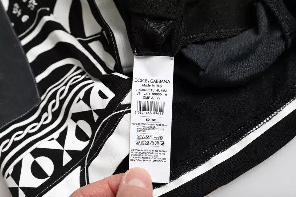 Dolce & Gabbana – Schwarzes, grafisch bedrucktes, kurzärmliges Baumwoll-T-Shirt