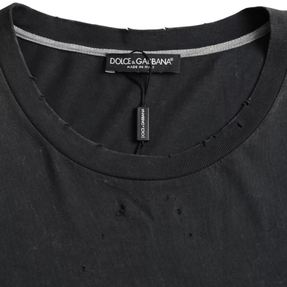 Dolce & Gabbana – Schwarzes, grafisch bedrucktes, kurzärmliges Baumwoll-T-Shirt