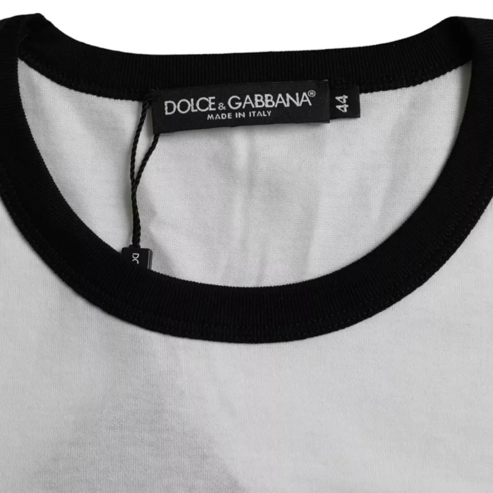 Dolce & Gabbana – Kurzärmliges Baumwoll-T-Shirt mit Jazz-Print in Schwarz und Weiß