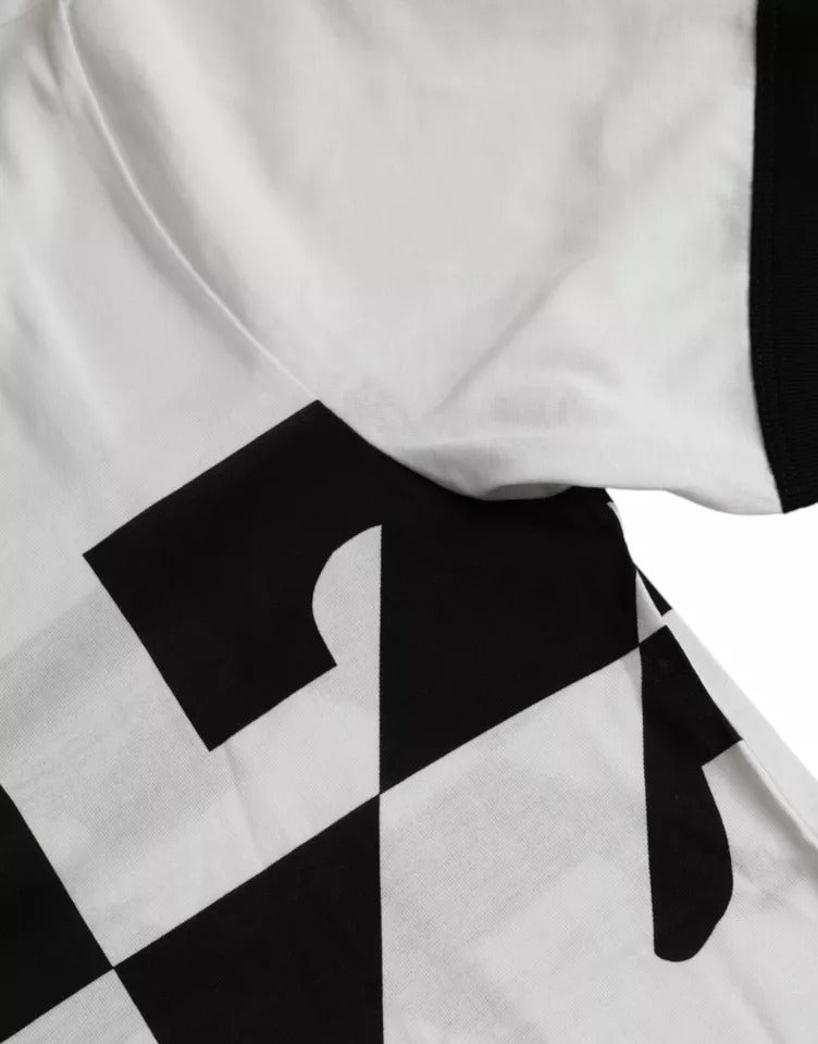 Dolce & Gabbana – Kurzärmliges Baumwoll-T-Shirt mit Jazz-Print in Schwarz und Weiß