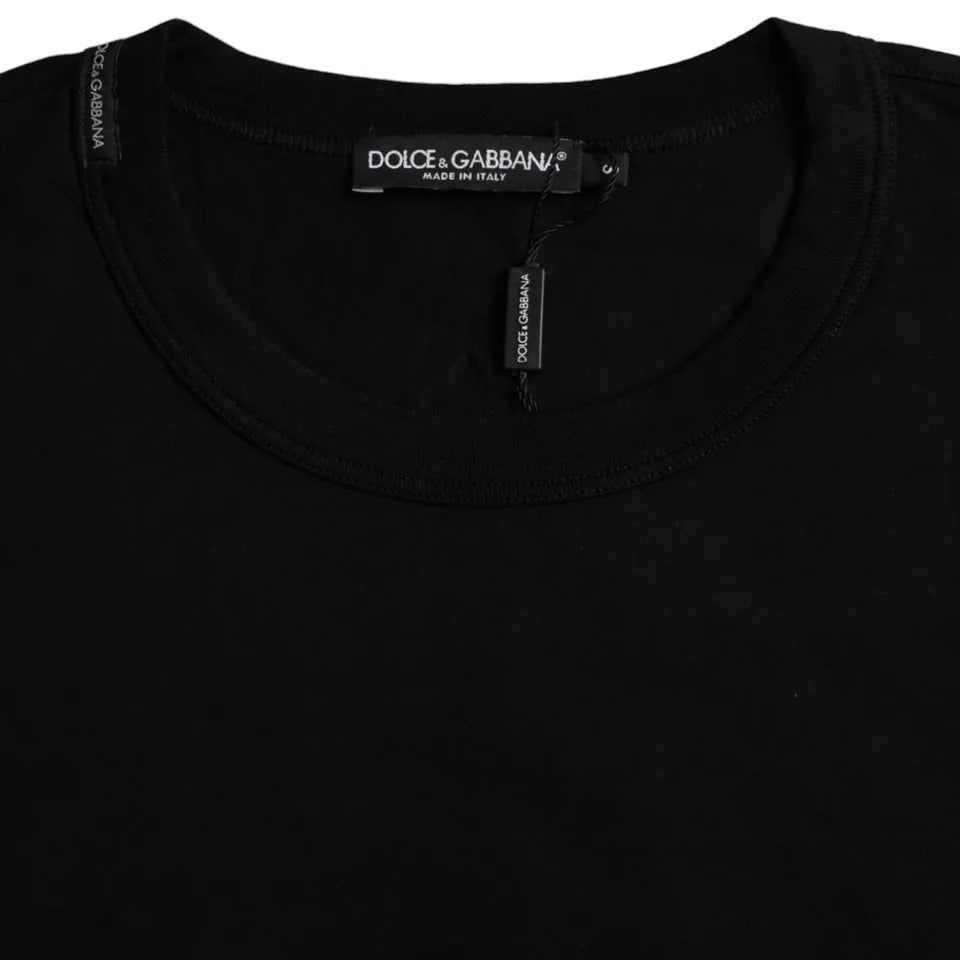 Dolce & Gabbana – Schwarzes Baumwoll-T-Shirt mit Rundhalsausschnitt und Logoprägung