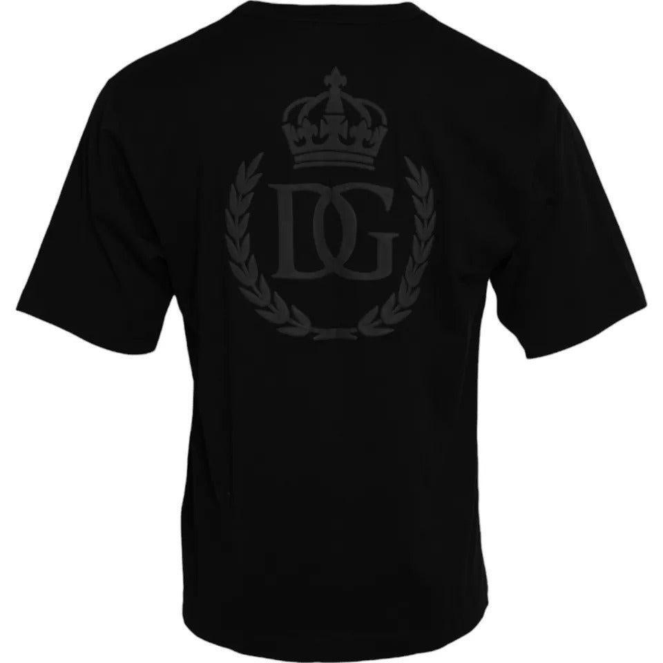 Dolce & Gabbana – Schwarzes Baumwoll-T-Shirt mit Rundhalsausschnitt und Logoprägung