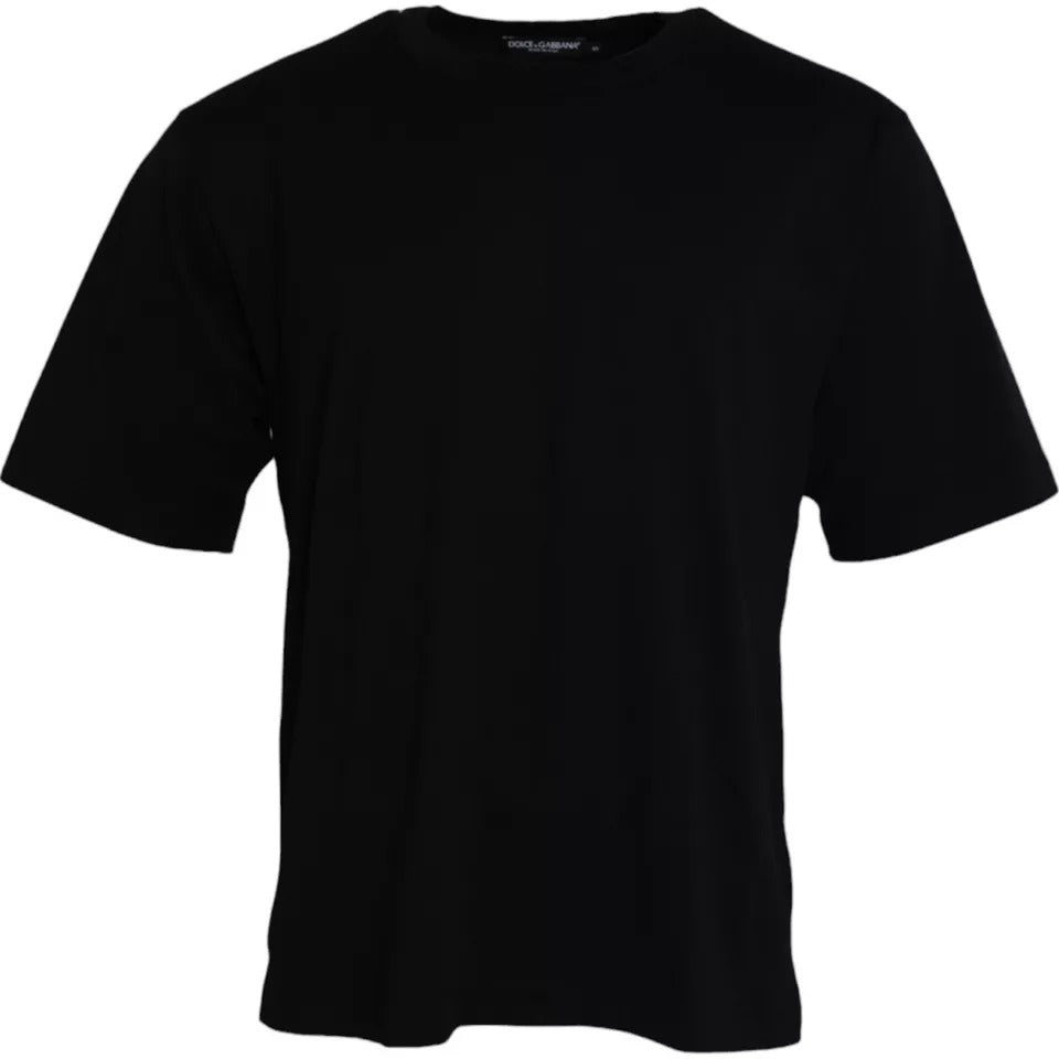 Dolce & Gabbana – Schwarzes Baumwoll-T-Shirt mit Rundhalsausschnitt und Logoprägung