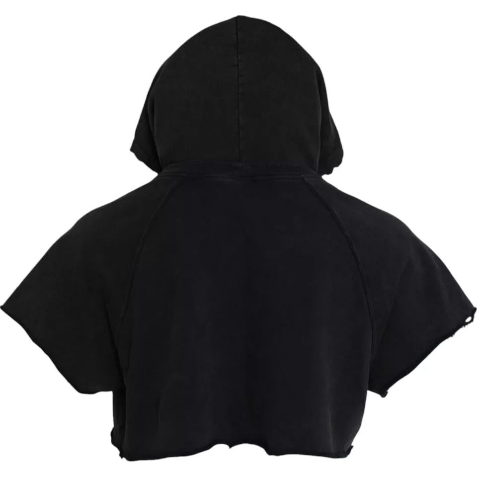 Dolce & Gabbana – Kurzes T-Shirt aus schwarzer Baumwolle mit Kapuze und kurzen Ärmeln