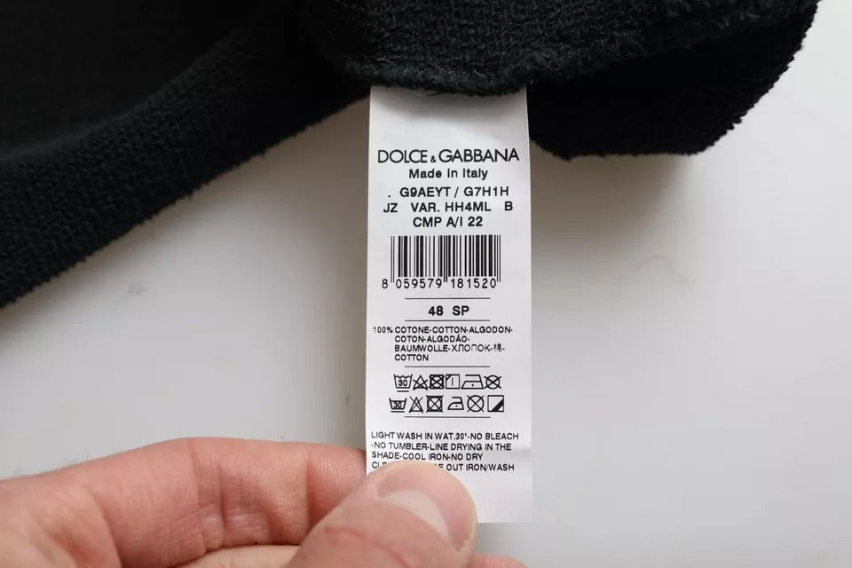Dolce & Gabbana – Kurzes T-Shirt aus schwarzer Baumwolle mit Kapuze und kurzen Ärmeln