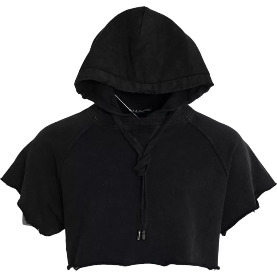 Dolce & Gabbana – Kurzes T-Shirt aus schwarzer Baumwolle mit Kapuze und kurzen Ärmeln