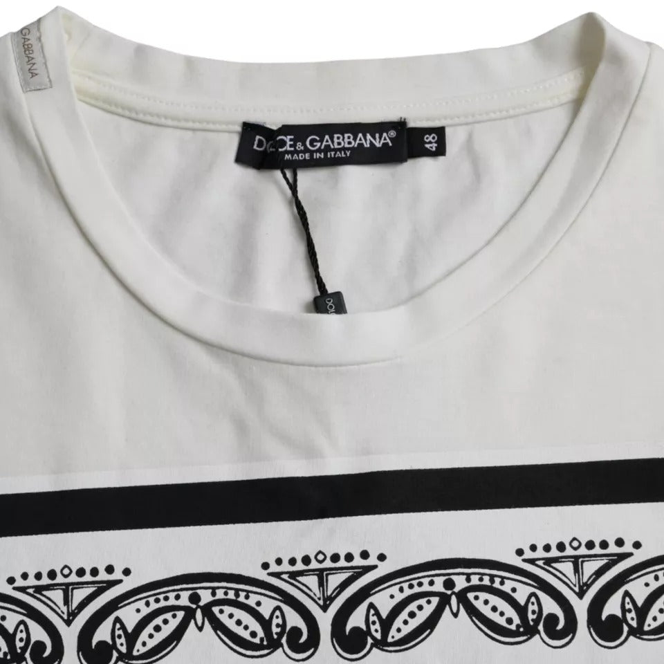 Dolce & Gabbana – Weißes T-Shirt aus Baumwolle mit Bandana-Print und kurzen Ärmeln für Herren