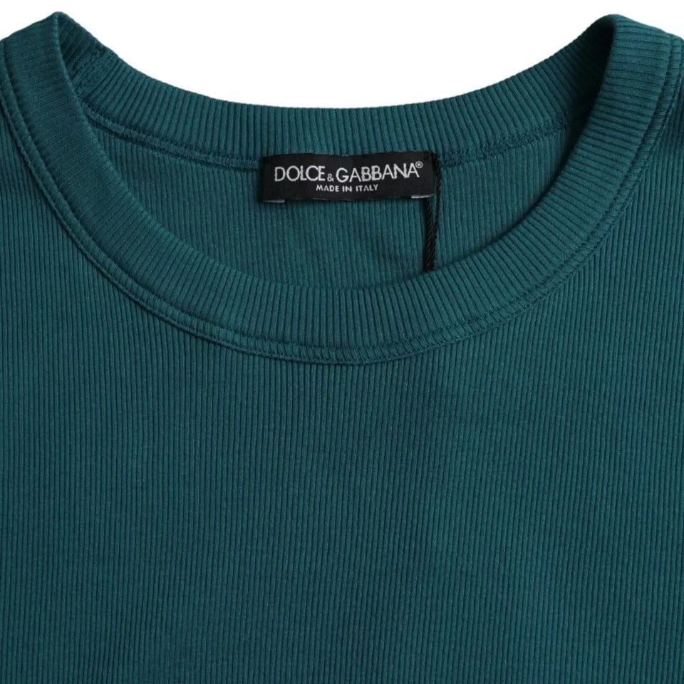 Dolce & Gabbana Blaugrünes T-Shirt aus Baumwolle mit Rundhalsausschnitt und kurzen Ärmeln
