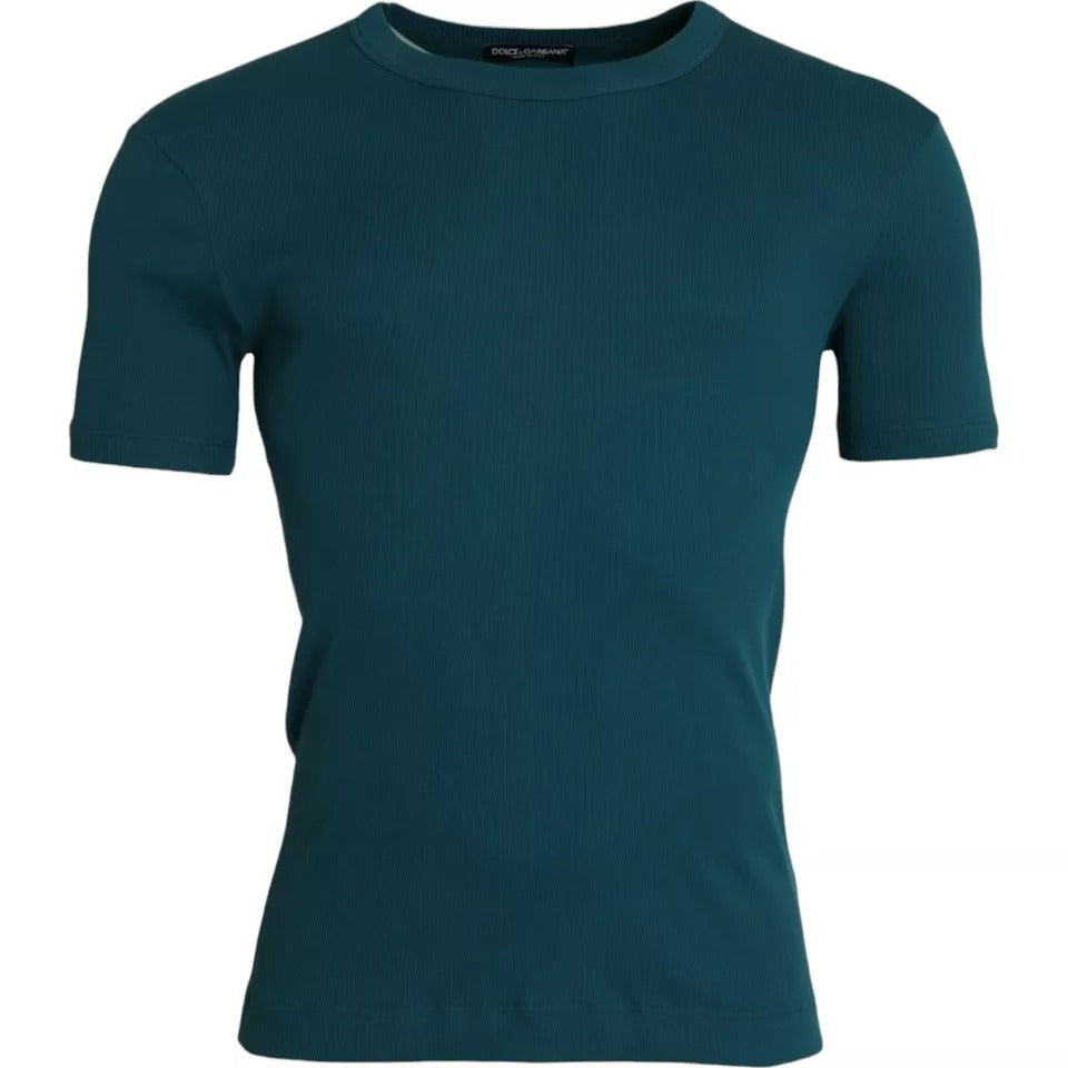 Dolce & Gabbana Blaugrünes T-Shirt aus Baumwolle mit Rundhalsausschnitt und kurzen Ärmeln