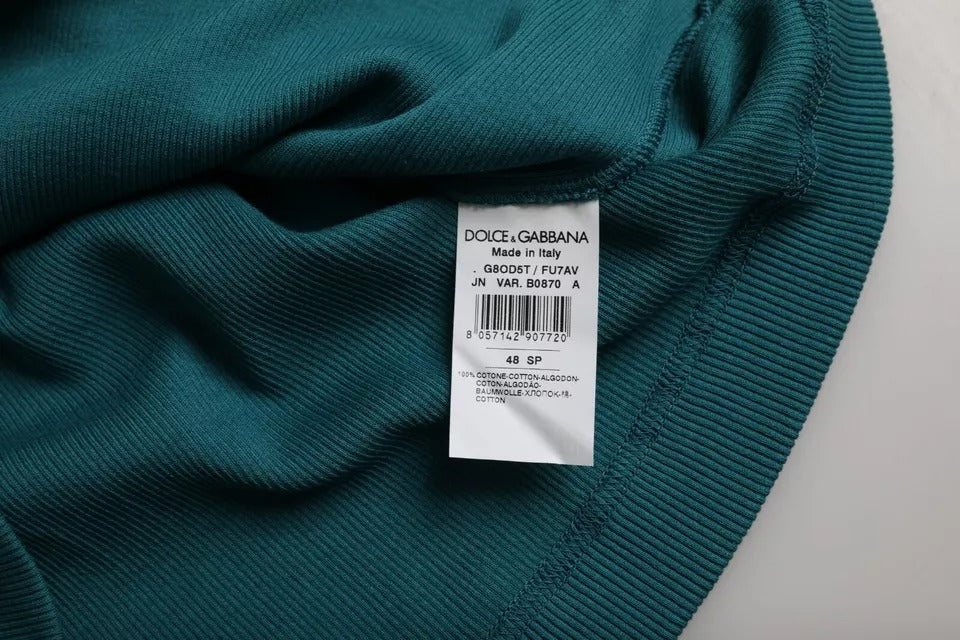 Dolce & Gabbana Blaugrünes T-Shirt aus Baumwolle mit Rundhalsausschnitt und kurzen Ärmeln