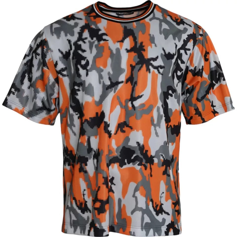 Dolce & Gabbana Mehrfarbiges Camouflage-T-Shirt aus Baumwolle mit Rundhalsausschnitt für Herren