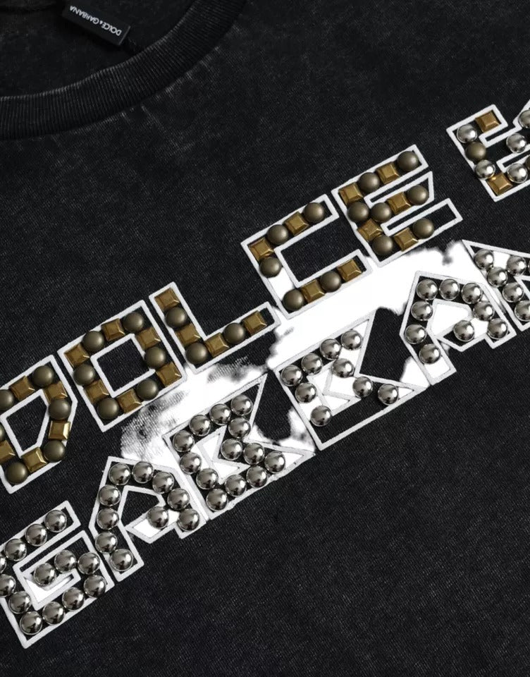 Dolce & Gabbana – Schwarzes Baumwoll-T-Shirt mit Rundhalsausschnitt und Logo-Print für Herren