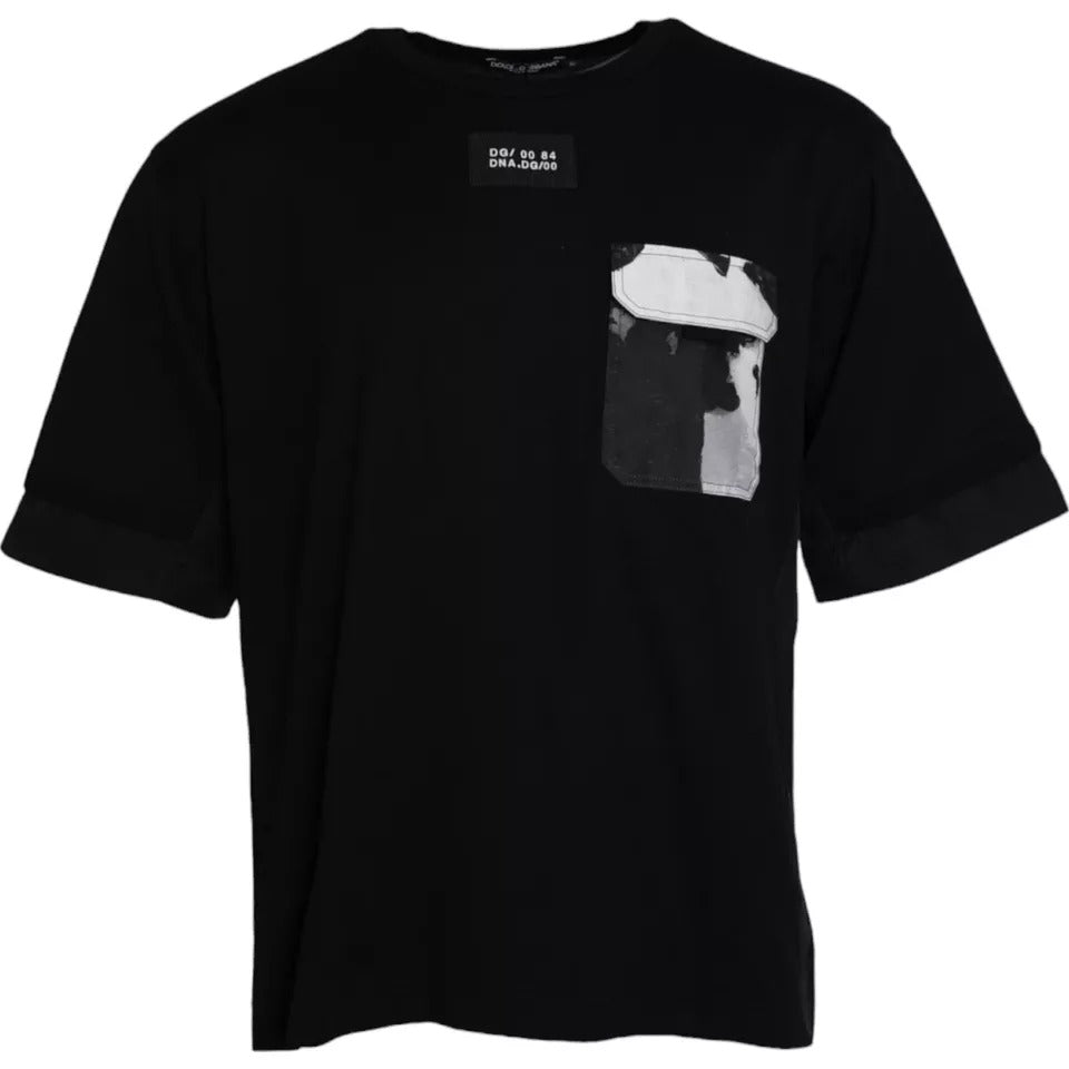Dolce & Gabbana – Schwarzes Herren-T-Shirt mit kurzen Ärmeln und Tasche aus Baumwolle