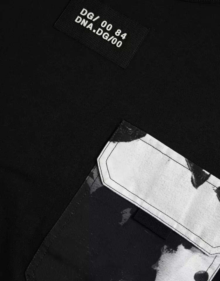 Dolce & Gabbana – Schwarzes Herren-T-Shirt mit kurzen Ärmeln und Tasche aus Baumwolle