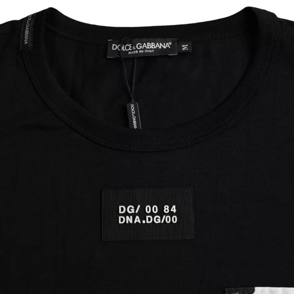 Dolce & Gabbana – Schwarzes Herren-T-Shirt mit kurzen Ärmeln und Tasche aus Baumwolle