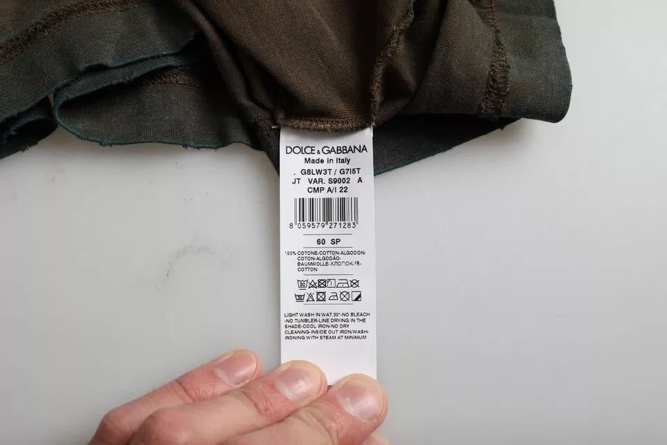 Dolce & Gabbana Graues T-Shirt aus Baumwolle mit Farbspritzern und Rundhalsausschnitt
