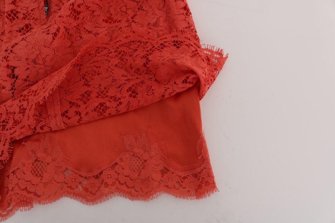 Orangefarbener Bleistiftrock aus Makramee-Spitze von Dolce & Gabbana