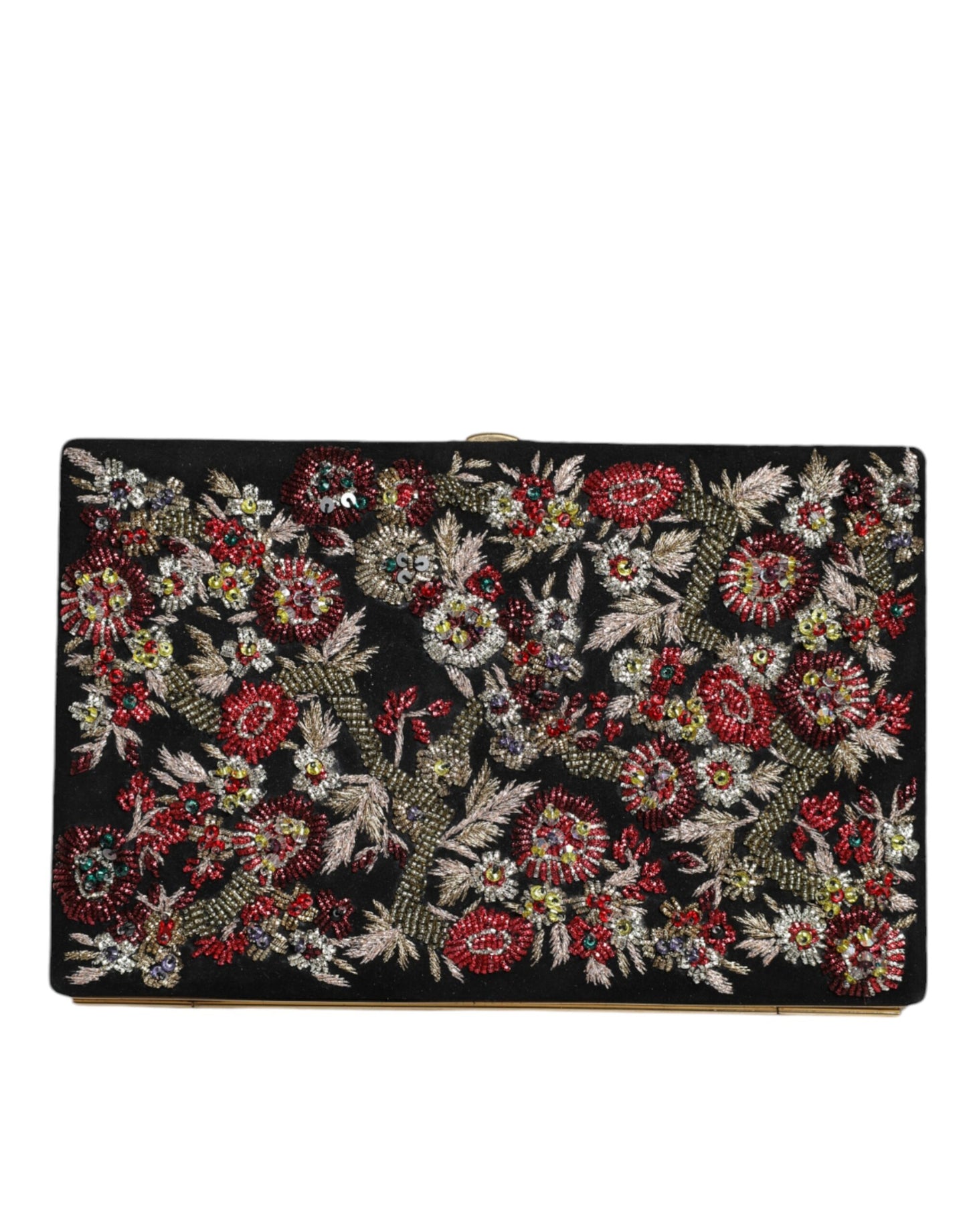 Dolce & Gabbana – Clutch mit mehrfarbigem Blumenmuster und goldenem Rahmen, Abendtasche