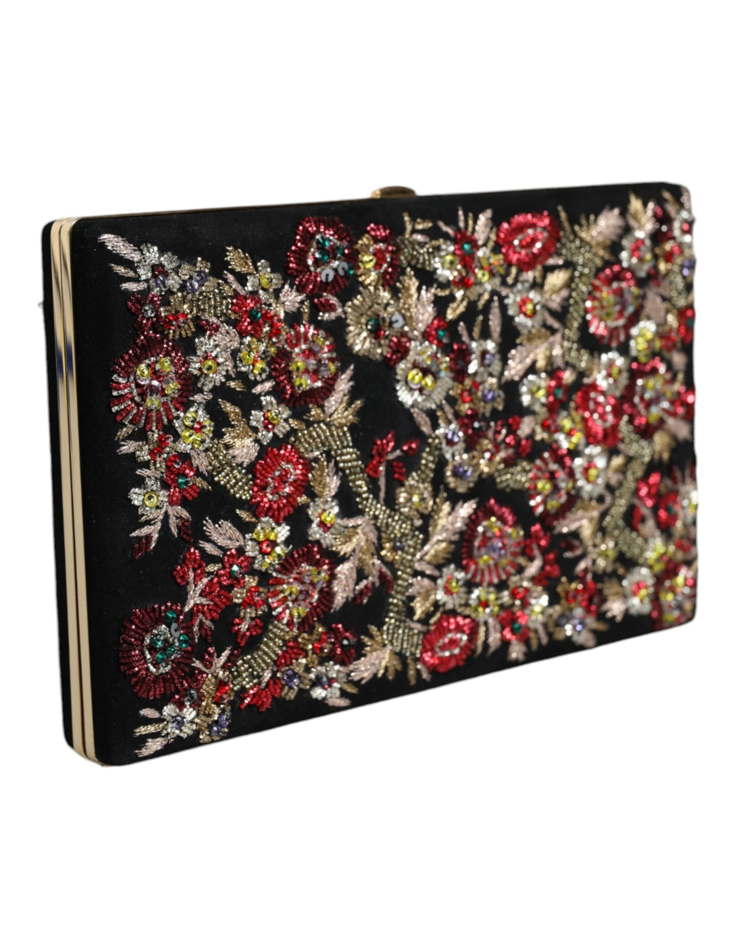 Dolce & Gabbana – Clutch mit mehrfarbigem Blumenmuster und goldenem Rahmen, Abendtasche