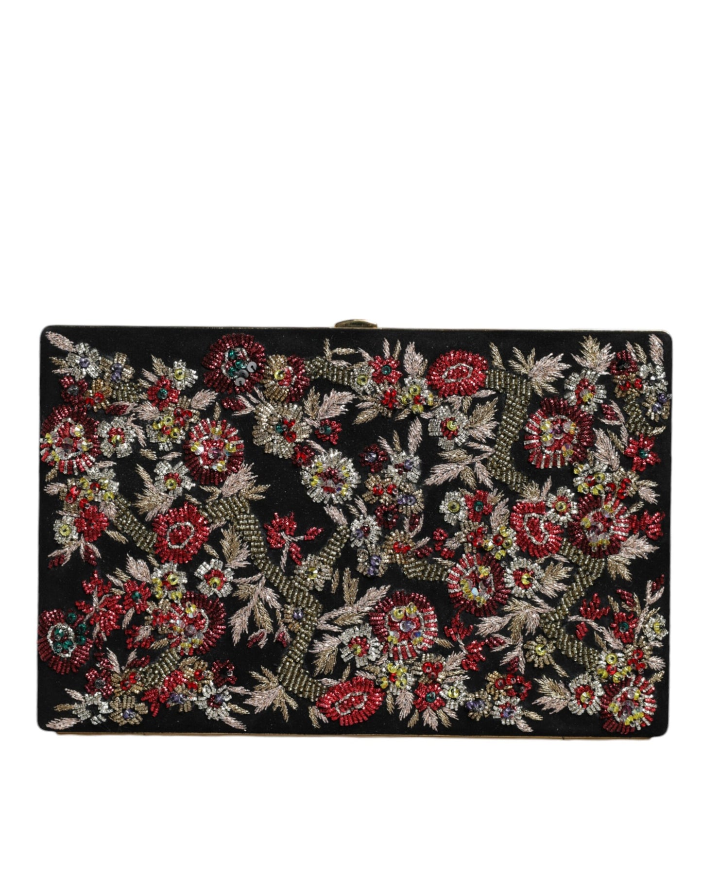 Dolce & Gabbana – Clutch mit mehrfarbigem Blumenmuster und goldenem Rahmen, Abendtasche