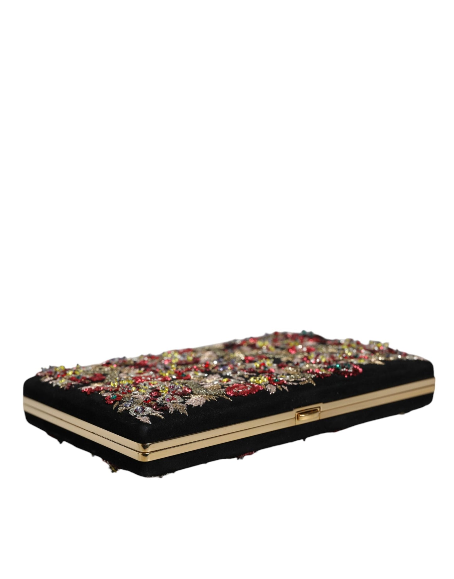 Dolce & Gabbana – Clutch mit mehrfarbigem Blumenmuster und goldenem Rahmen, Abendtasche