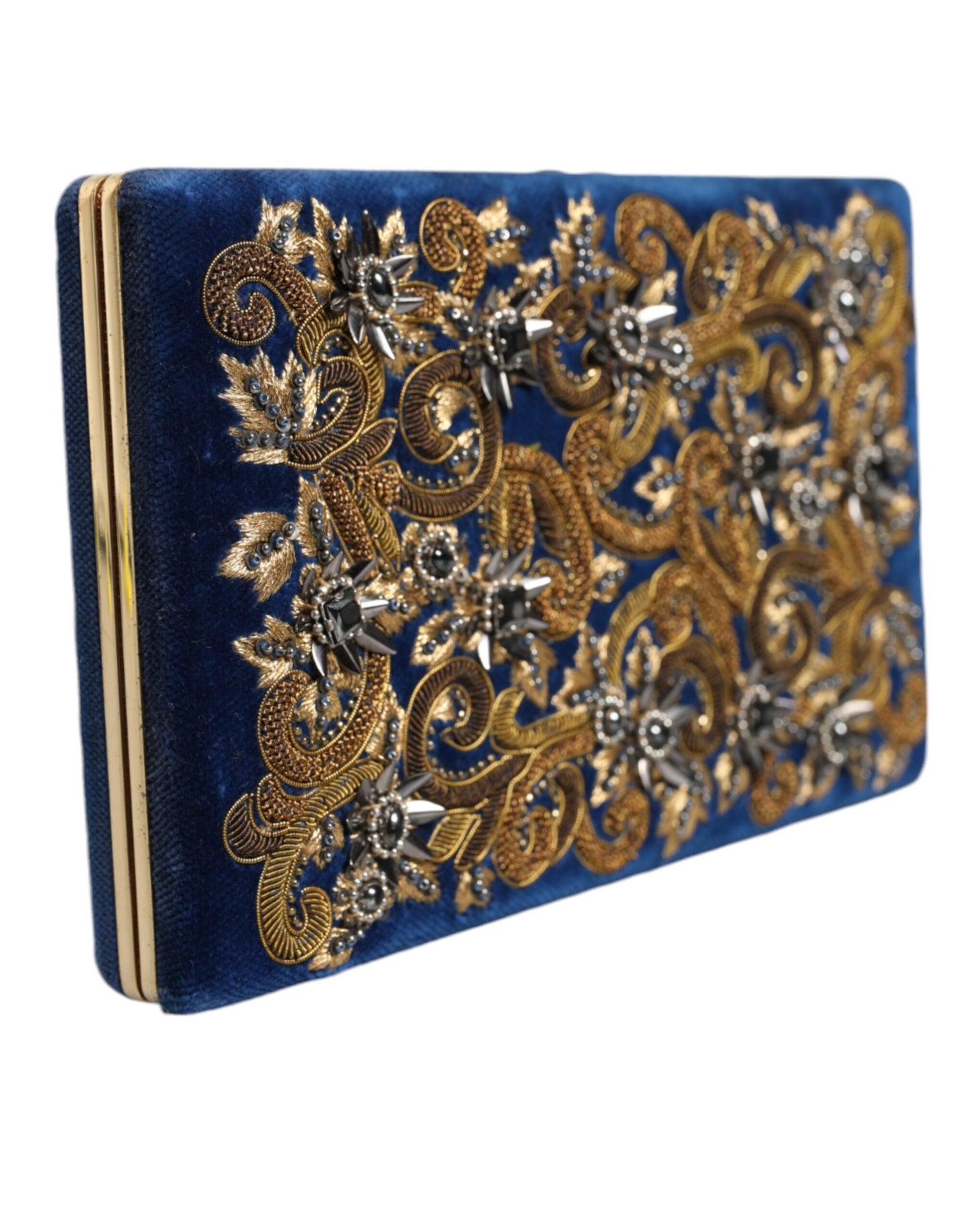 Dolce & Gabbana Blauer Samt Goldrahmen Clutch Abend Party Handtasche Tasche